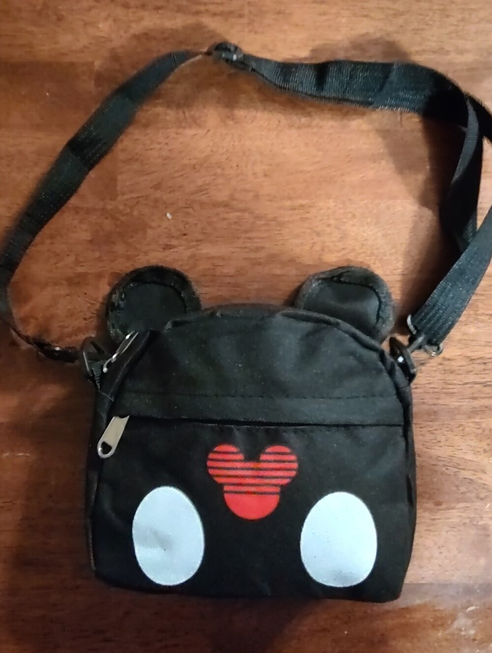 Black Cartoon Ear Crossbody Bag with Red Accent